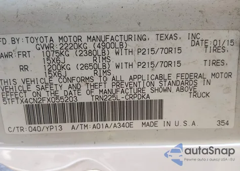 2015 Toyota Tacoma from USA, damaged, VIN 5TFTX4CN2FX055203